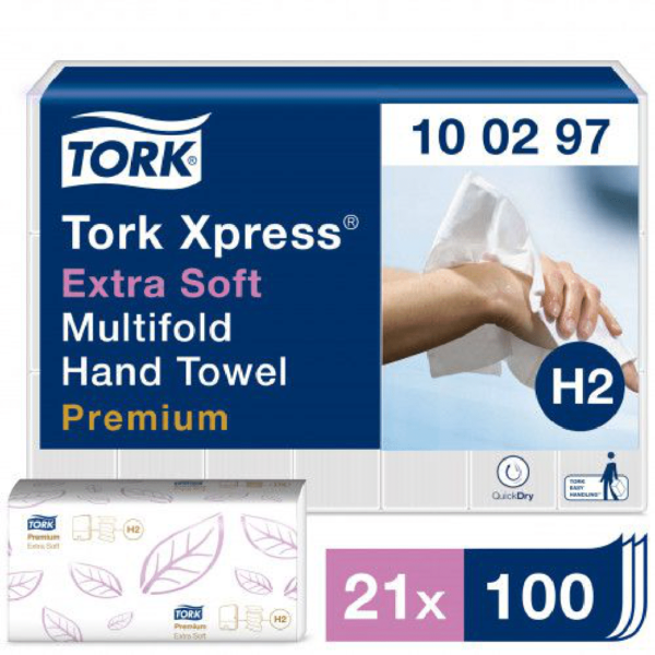 RANKŠLUOSČIAI SERVETĖLĖMIS TORK PREMIUM INTERFOLD EXTRA SOFT H2, 2SL., 100297