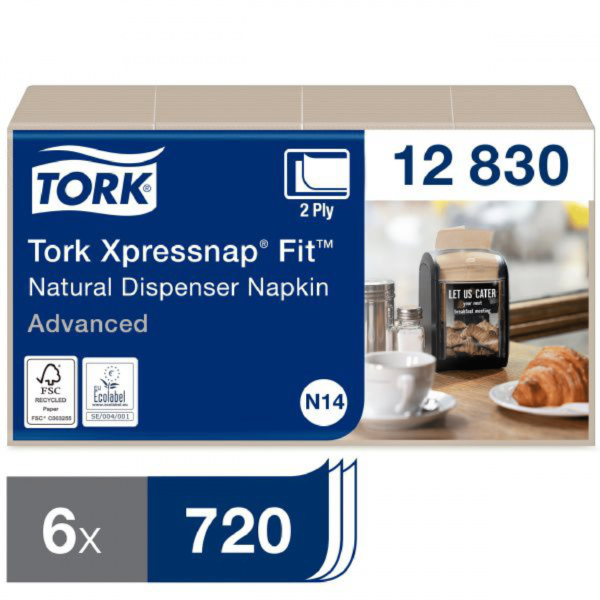 STALO SERVETĖLĖS DOZATORIAMS TORK ADVANCED XPRESSNAP FIT N14, 21,3X16,5CM, NATŪRALIOS SP. 2SL., 12830