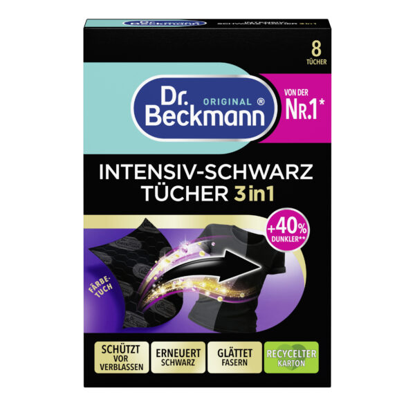 Dr. Beckmann spalvas ir pluoštą atnaujinančios servetėlės (juodiems audiniams) 8 vnt.