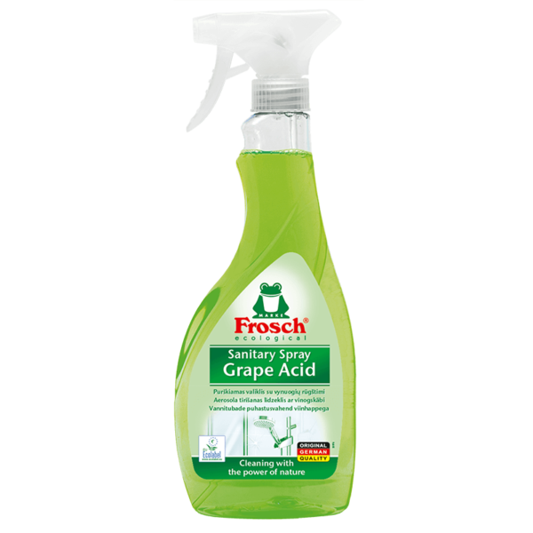 Ekologiškas Frosch Dušų ir vonių purškiamas valiklis su vynuogių rūgštimi 500ml