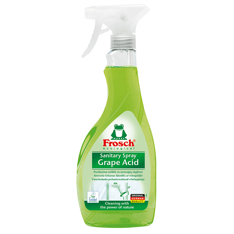 Ekologiškas Frosch Dušų ir vonių purškiamas valiklis su vynuogių rūgštimi 500ml